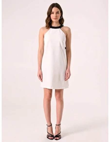 Short Two-Tone Technical Fabric Dress with Bow at the Back Rinascimento