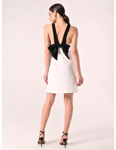 Short Two-Tone Technical Fabric Dress with Bow at the Back Rinascimento