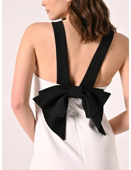 Short Two-Tone Technical Fabric Dress with Bow at the Back Rinascimento