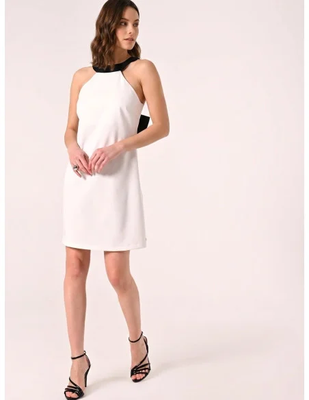 Robe courte bicolore en tissu technique avec nœud dans le dos Rinascimento