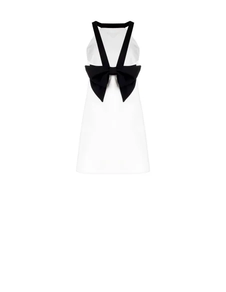 Short Two-Tone Technical Fabric Dress with Bow at the Back Rinascimento