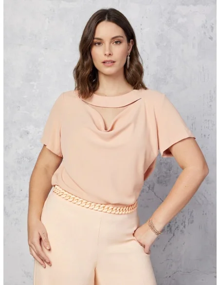 Curvy Fluid Matte Satin Blouse with Cut-Out Rinascimento Curvy