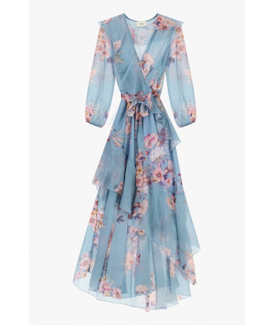 Robe longue froncée à imprimé floral croisé Dixie