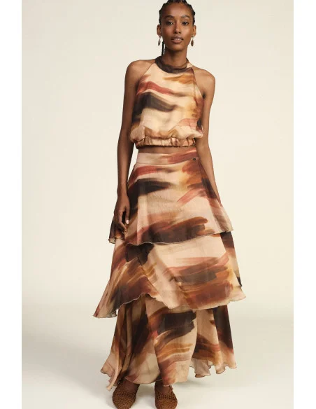 Long Tiered Skirt with Ombre Print Dixie