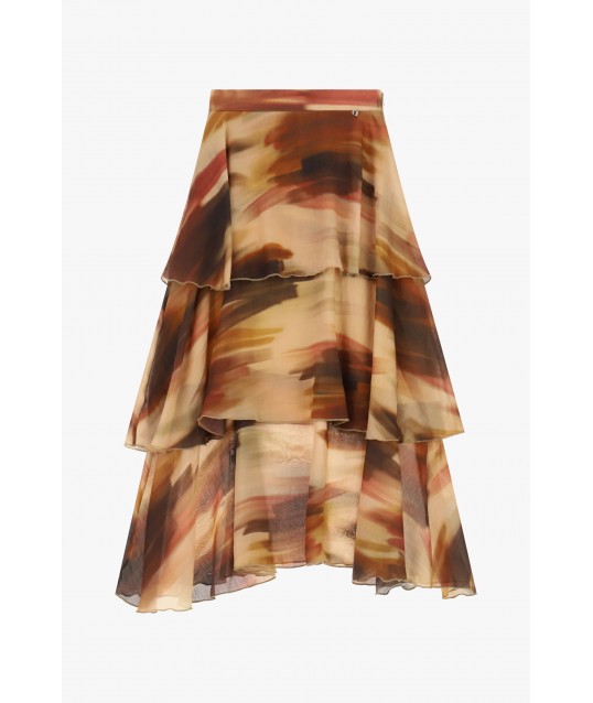 Long Flounced Skirt With Shaded Dixie Print