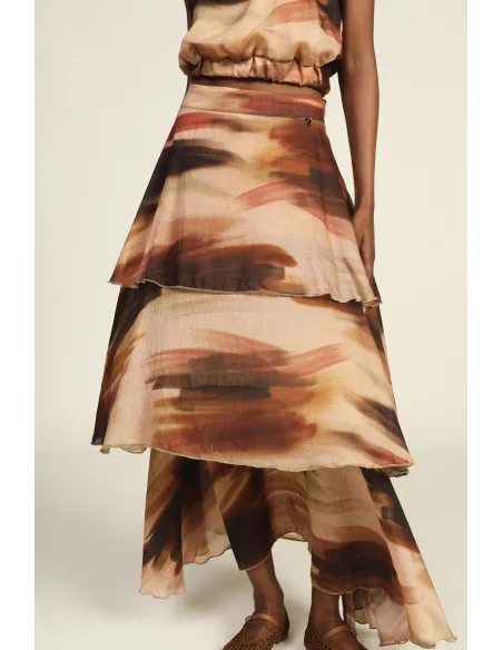 Long Tiered Skirt with Ombre Print Dixie