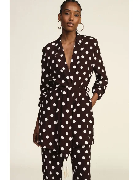 Lightweight Polka-Dot Pattern Coat with Belt Dixie