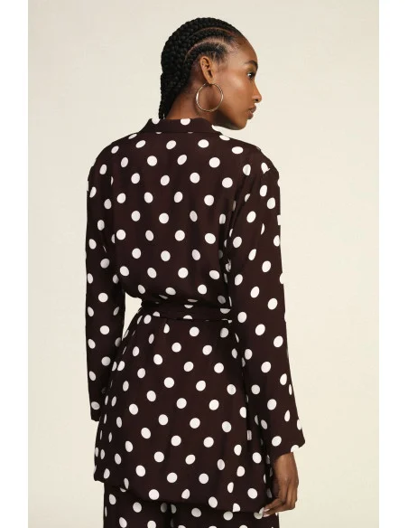 Lightweight Polka-Dot Pattern Coat with Belt Dixie