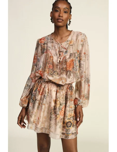 Short Dress with Floral Print and Tie-String Neckline Dixie