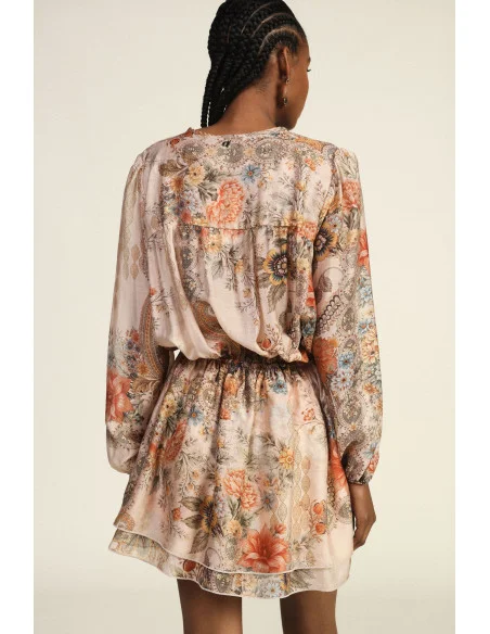 Short Dress with Floral Print and Tie-String Neckline Dixie