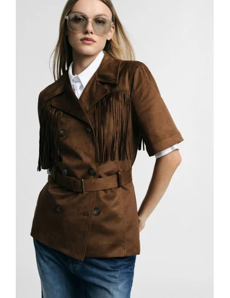 Veste-chemise croisée à franges et ceinture Please