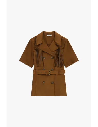 Veste-chemise croisée à franges et ceinture Please