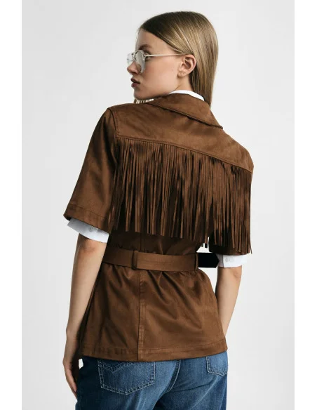 Veste-chemise croisée à franges et ceinture Please