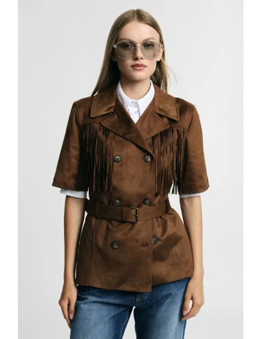 Veste-chemise croisée à franges et ceinture Please