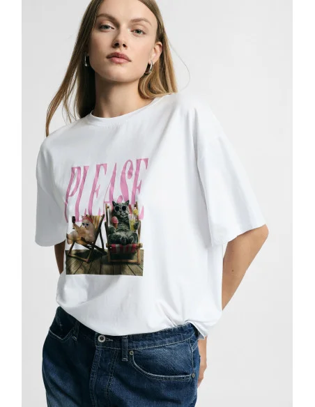 T-shirt ample avec imprimé central à inscription et animaux Please