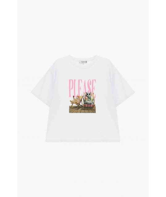 T-Shirt Large Lettering Central Print And Animals Please
