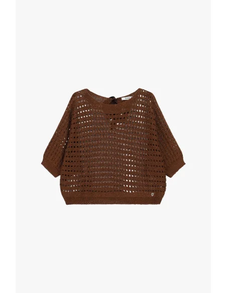 Loose Openwork Short-Sleeve Top Please