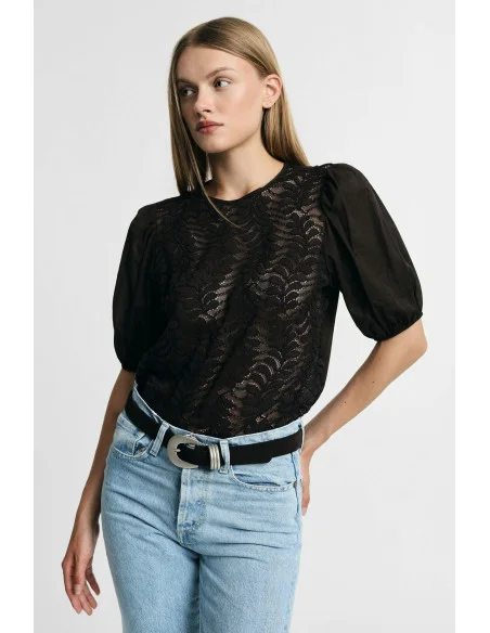 Blusa In Pizzo Con Maniche Ampie Trasparenti Please