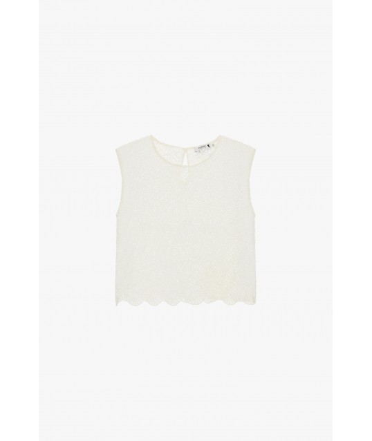 Embroidered Sleeveless Blouse With Scalloped Edge Please
