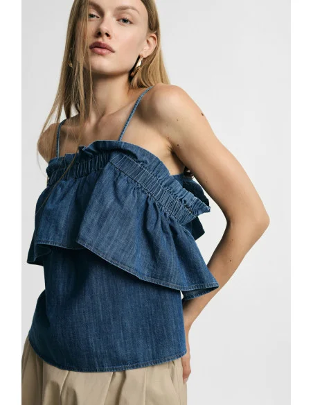 Top with Wide Ruffle and Thin Straps Please