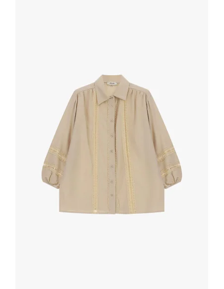 Dixie Wide Shirt With Perforated Lace Inserts