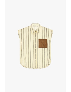 Camicia Senza Maniche A Righe Con Tasca Ricamata Dixie