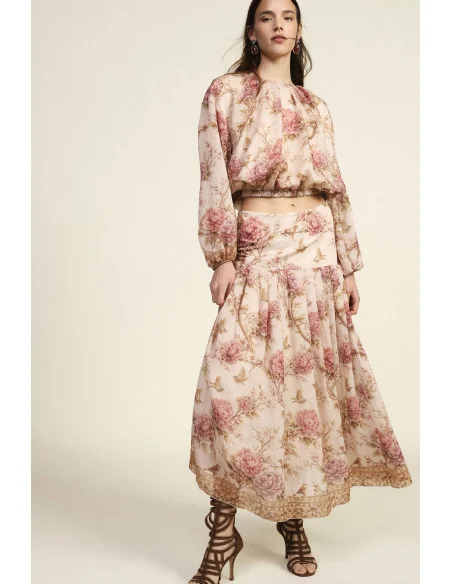 Long Floral Fantasy Skirt High Waisted Dixie