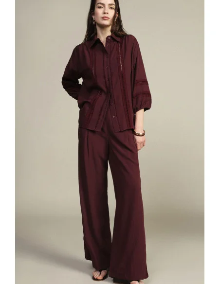 Pantalon palazzo taille haute avec empiècements perforés Dixie
