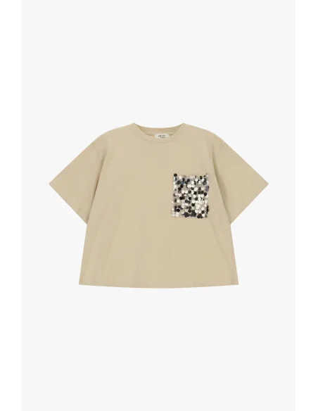 T-Shirt Con Taschino Applicato E Paillettes Dixie