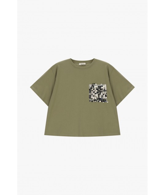 T-Shirt Con Taschino Applicato E Paillettes Dixie