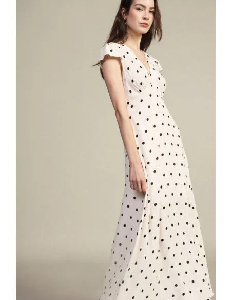 Long Dress with Polka Dot Print and Flutter Sleeves Dixie