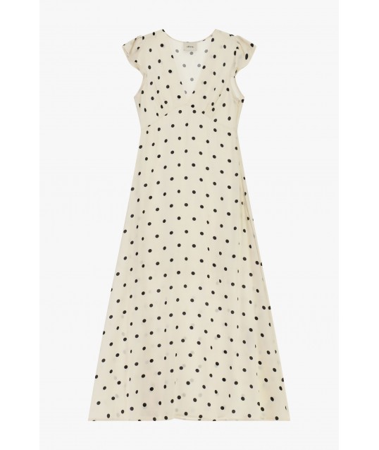Robe longue à imprimé à pois et manches volantes Dixie