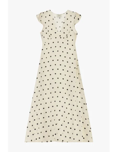 Robe longue à pois et à manches volantées Dixie
