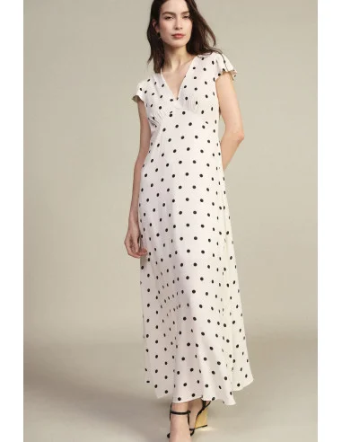 Long Dress with Polka Dot Print and Flutter Sleeves Dixie