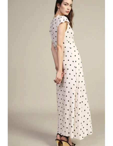 Long Dress with Polka Dot Print and Flutter Sleeves Dixie