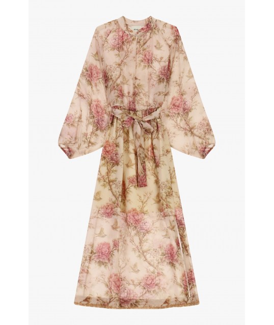 Robe longue à imprimé floral Manches larges Ceinture Dixie