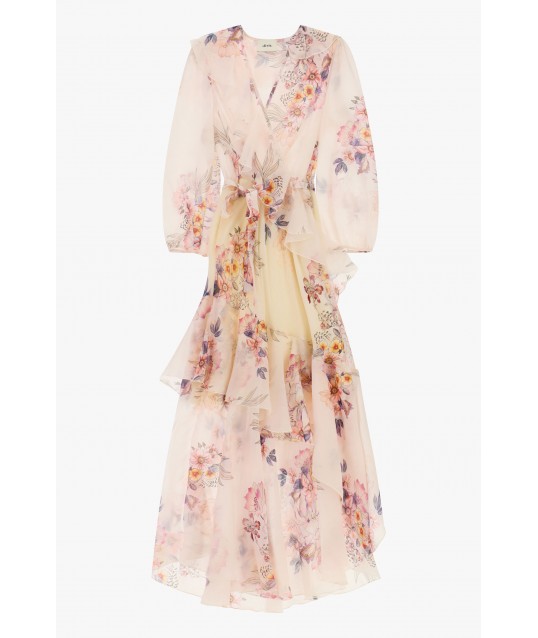 Robe longue à imprimé floral et volants asymétriques Dixie