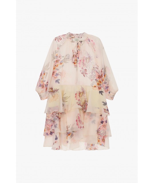 Short Dress With Flounces And Floral Print Dixie
