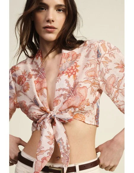 Short Blouse With Knot And Floral Fantasy Dixie