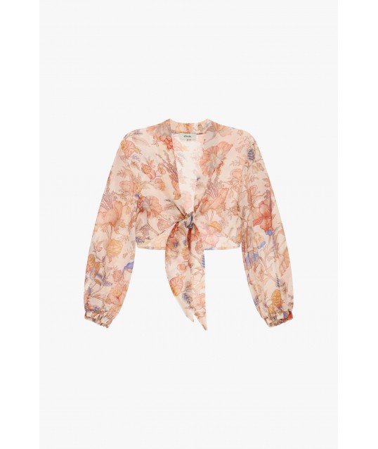 Short Blouse With Knot And Floral Fantasy Dixie