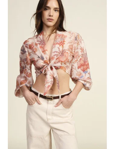 Blusa Corta Con Nodo E Fantasia Floreale Dixie
