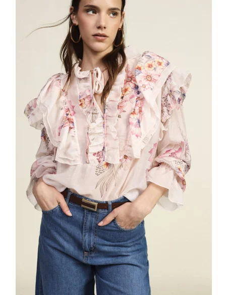 Blusa Ampia Con Stampa Floreale E Volant Dixie
