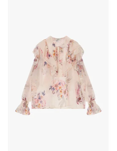 Blusa Ampia Con Stampa Floreale E Volant Dixie