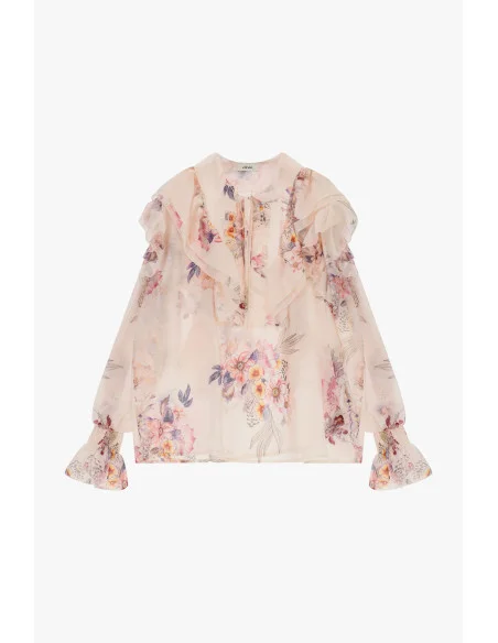 Wide Blouse With Floral Print And Dixie Ruffles