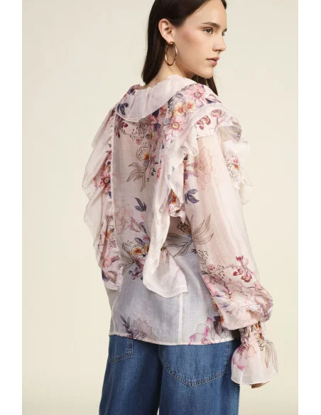 Blusa Ampia Con Stampa Floreale E Volant Dixie