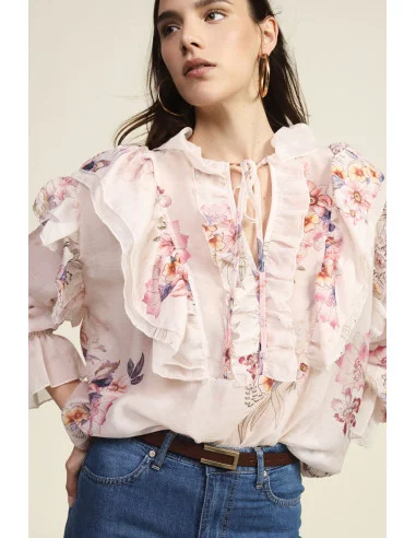 Blusa Ampia Con Stampa Floreale E Volant Dixie