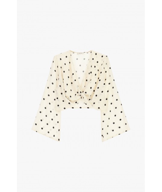 Cropped Polka Dot Pattern Top with Front Knot Dixie