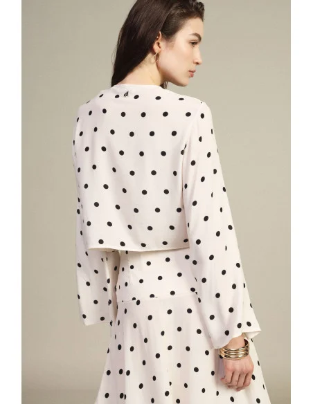 Cropped Polka Dot Pattern Top with Front Knot Dixie