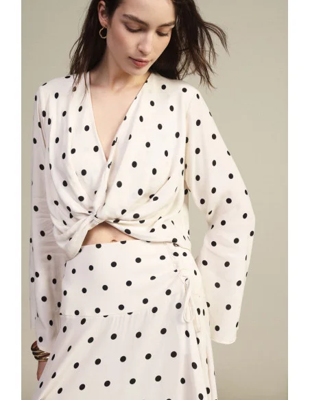 Top Cropped Polka Dot Pattern with Front Knot Dixie