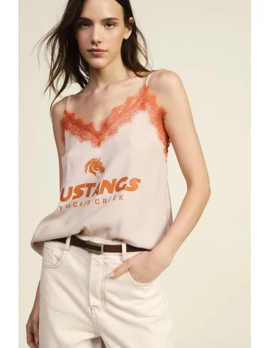 Top Spalline Sottili Con Pizzo E Stampa College Dixie